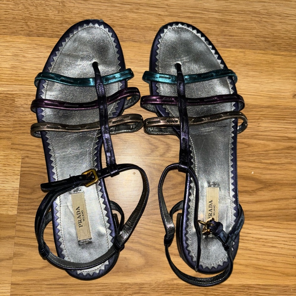 Prada Milano multicolor T strap sandals
